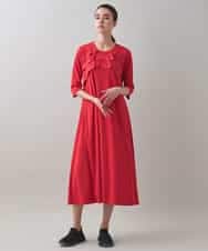 RSPJB12690 TRUNK HIROKO KOSHINO(ヒロココシノ) ジョイントテープラッフルデザインワンピース /洗える レッド