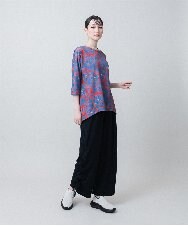 RSPJE06360 TRUNK HIROKO KOSHINO(ヒロココシノ) スプレーリーフ＆ロゴプリントチュニック/日本製/洗える ブルー