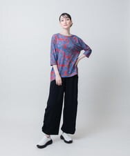 RSPJE06360 TRUNK HIROKO KOSHINO(ヒロココシノ) スプレーリーフ＆ロゴプリントチュニック/日本製/洗える ブルー