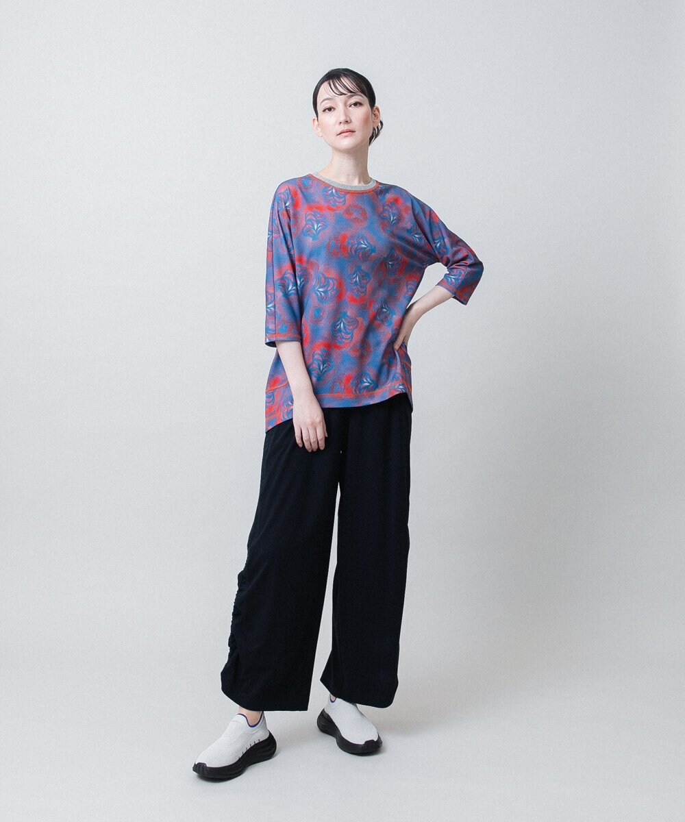 RSPJE06360 TRUNK HIROKO KOSHINO(ヒロココシノ) スプレーリーフ＆ロゴプリントチュニック/日本製/洗える ブルー