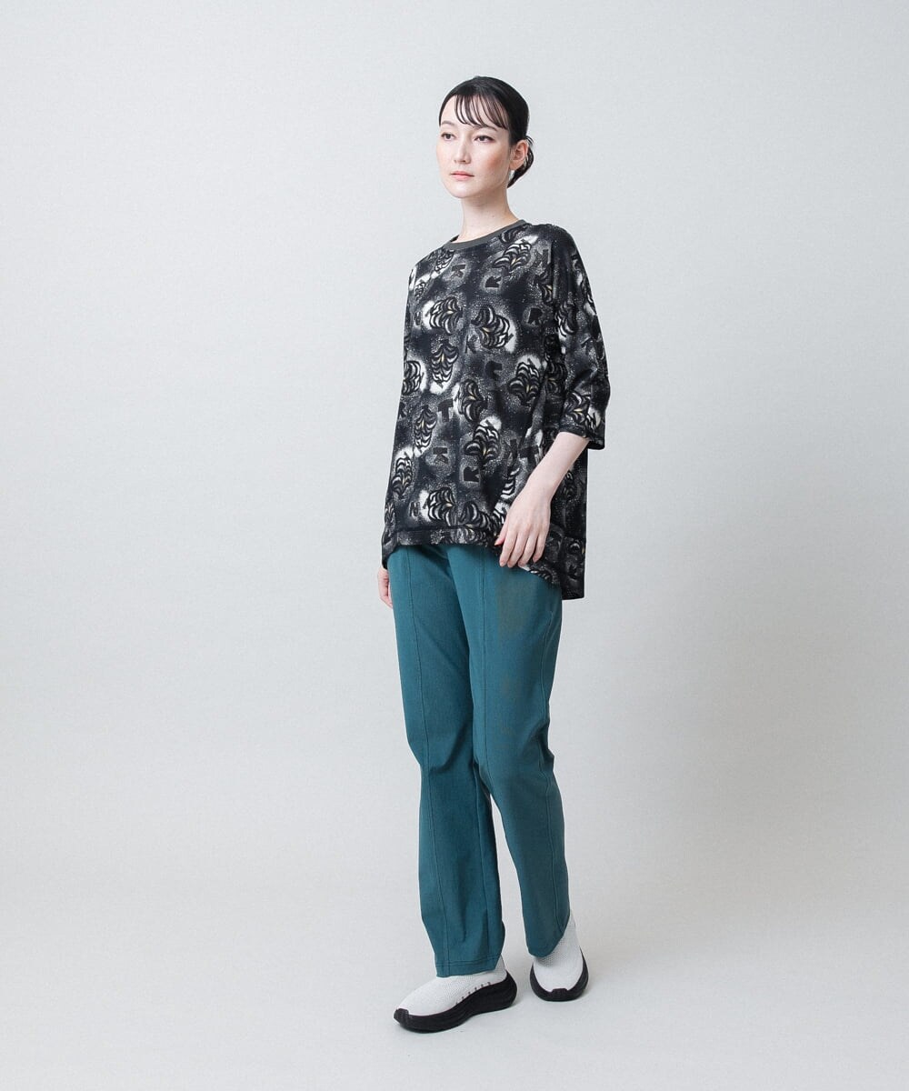 RSPJE06360 TRUNK HIROKO KOSHINO(ヒロココシノ) スプレーリーフ＆ロゴプリントチュニック/日本製/洗える ブルー