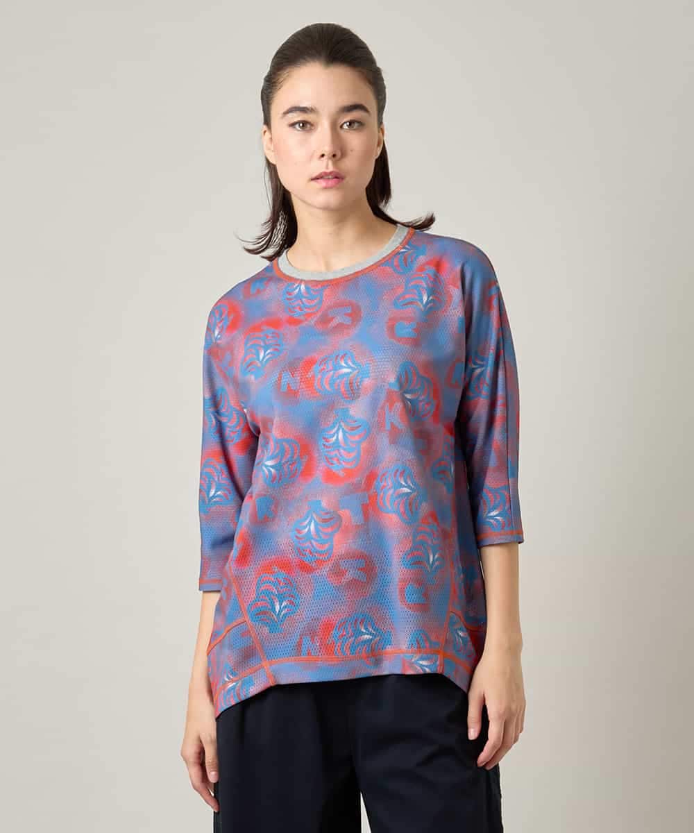 RSPJE06360 TRUNK HIROKO KOSHINO(ヒロココシノ) スプレーリーフ＆ロゴプリントチュニック/日本製/洗える ブルー