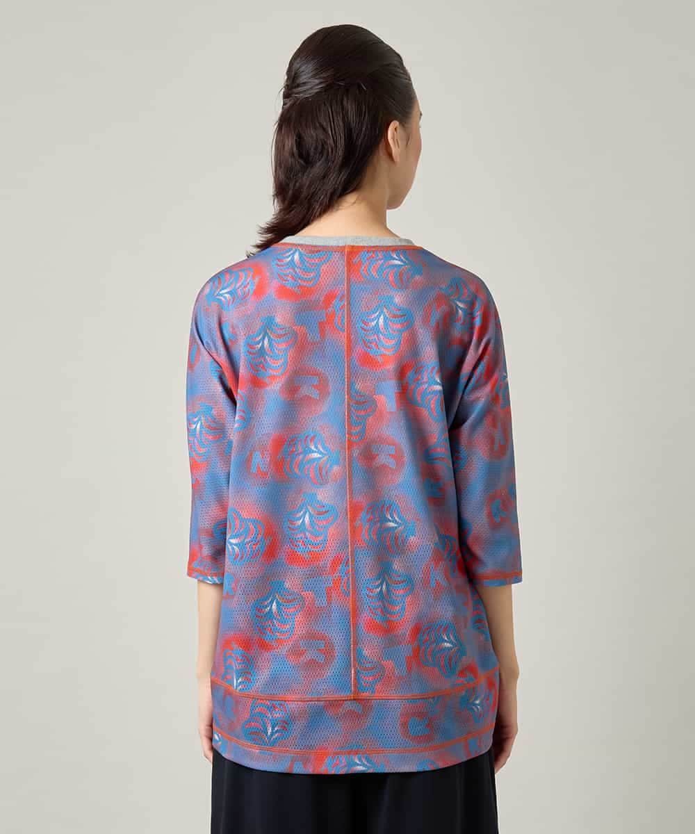 RSPJE06360 TRUNK HIROKO KOSHINO(ヒロココシノ) スプレーリーフ＆ロゴプリントチュニック/日本製/洗える ブルー