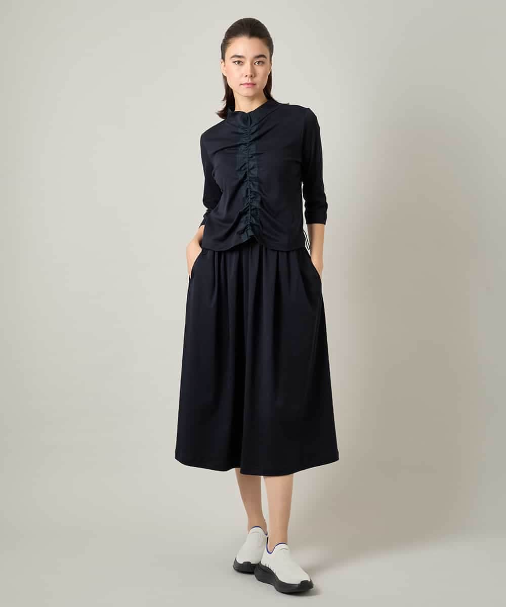 RSPJE14630 TRUNK HIROKO KOSHINO(ヒロココシノ) フロントラインテープセットアップ風ワンピース/日本製/洗える ネイビー