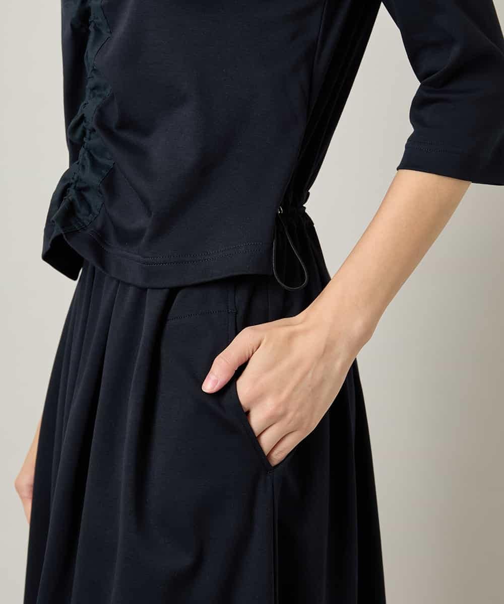 RSPJE14630 TRUNK HIROKO KOSHINO(ヒロココシノ) フロントラインテープセットアップ風ワンピース/日本製/洗える ネイビー