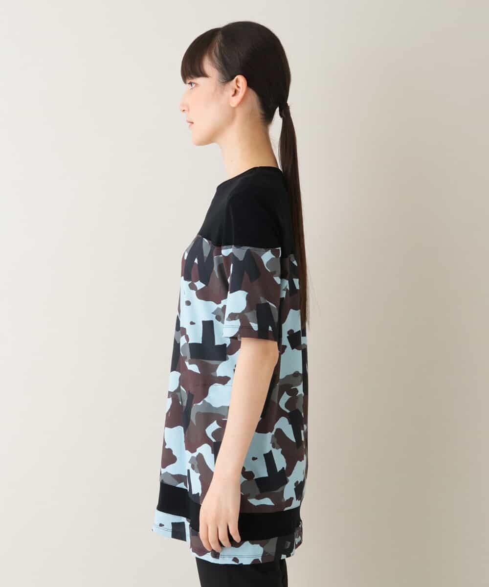 RSPJT14360 TRUNK HIROKO KOSHINO(ヒロココシノ) 【洗える】迷彩ロゴプリントチュニック ライトブルー