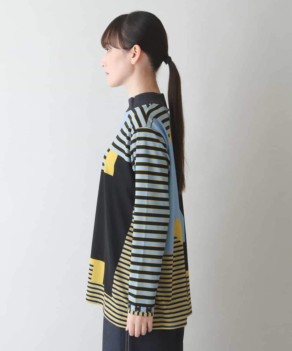 RSPJT38360 TRUNK HIROKO KOSHINO(ヒロココシノ) 【洗える/日本製】ロゴボーダープリントチュニック ライトブルー