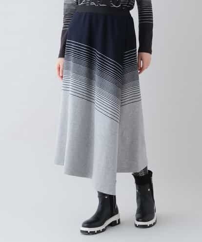 RSQAT32400 TRUNK HIROKO KOSHINO 【日本製】グラデーションボーダーデザインスカート