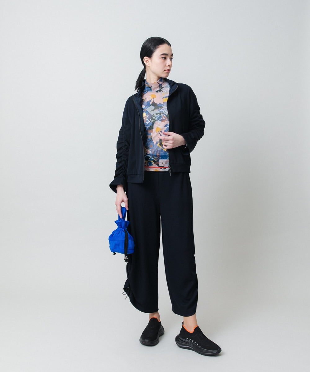 RSQEE34360 TRUNK HIROKO KOSHINO(ヒロココシノ) ドロストギャザーリブニットワイドパンツ /日本製/洗える ネイビー