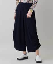 RSQEE34360 TRUNK HIROKO KOSHINO(ヒロココシノ) ドロストギャザーリブニットワイドパンツ /日本製/洗える ネイビー