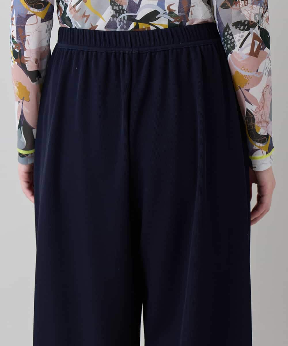 RSQEE34360 TRUNK HIROKO KOSHINO(ヒロココシノ) ドロストギャザーリブニットワイドパンツ /日本製/洗える ネイビー