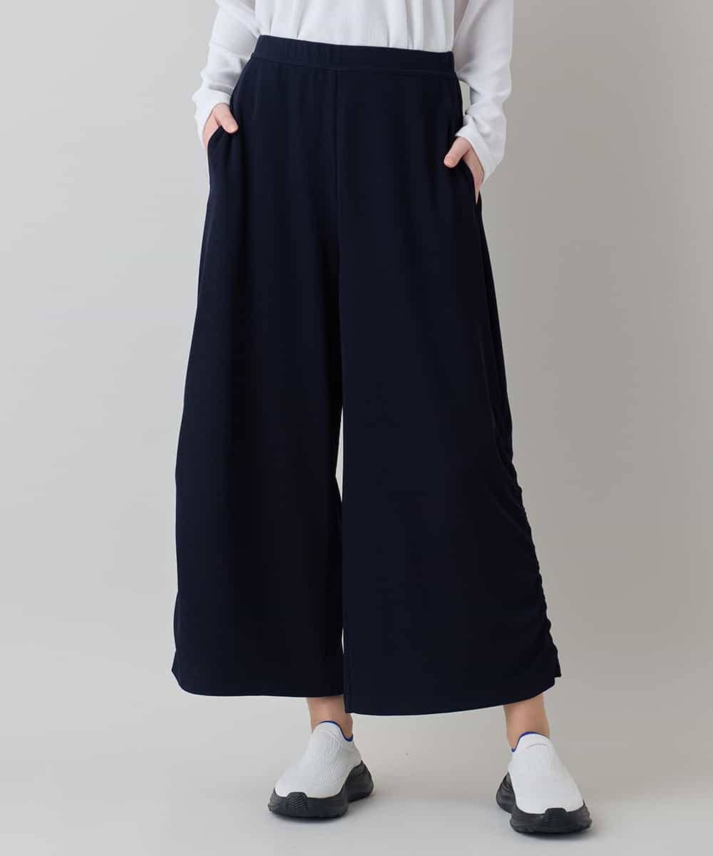 RSQEE34360 TRUNK HIROKO KOSHINO(ヒロココシノ) ドロストギャザーリブニットワイドパンツ /日本製/洗える ネイビー