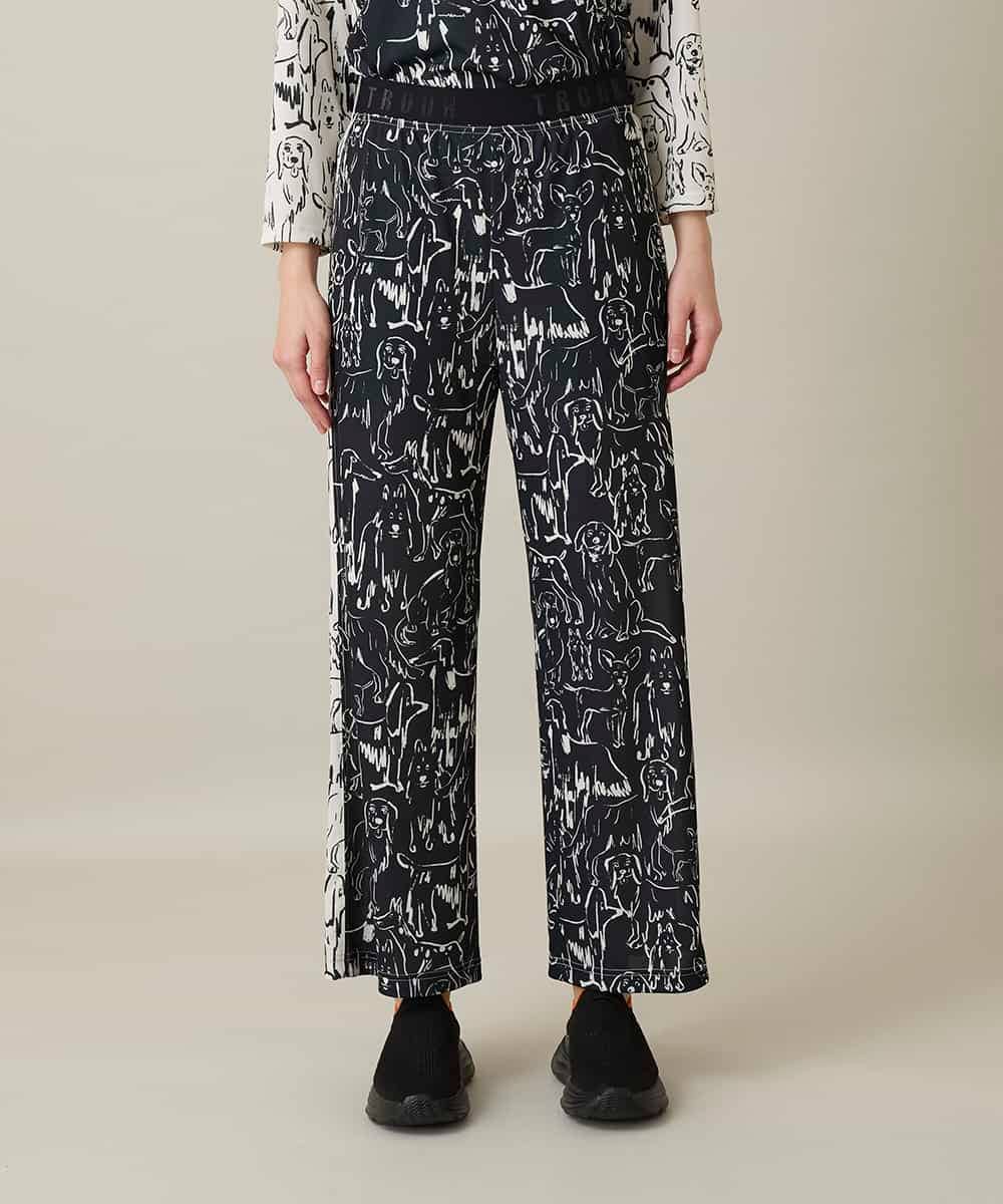 RSQFD16430 TRUNK HIROKO KOSHINO(ヒロココシノ) ドッグモチーフイージーパンツ/日本製/洗える ブラック
