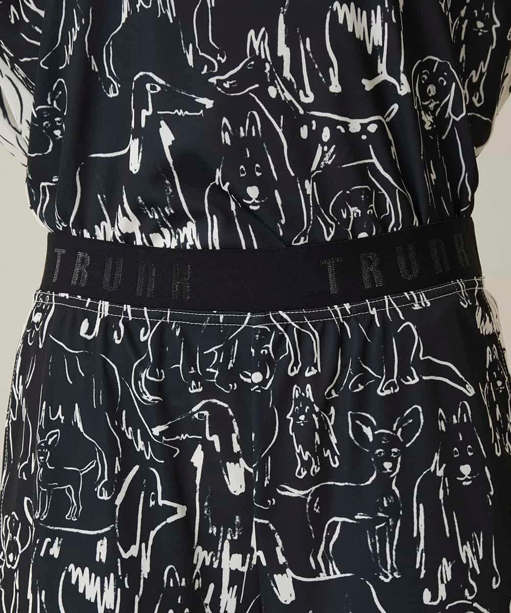 RSQFD16430 TRUNK HIROKO KOSHINO(ヒロココシノ) ドッグモチーフイージーパンツ/日本製/洗える ブラック