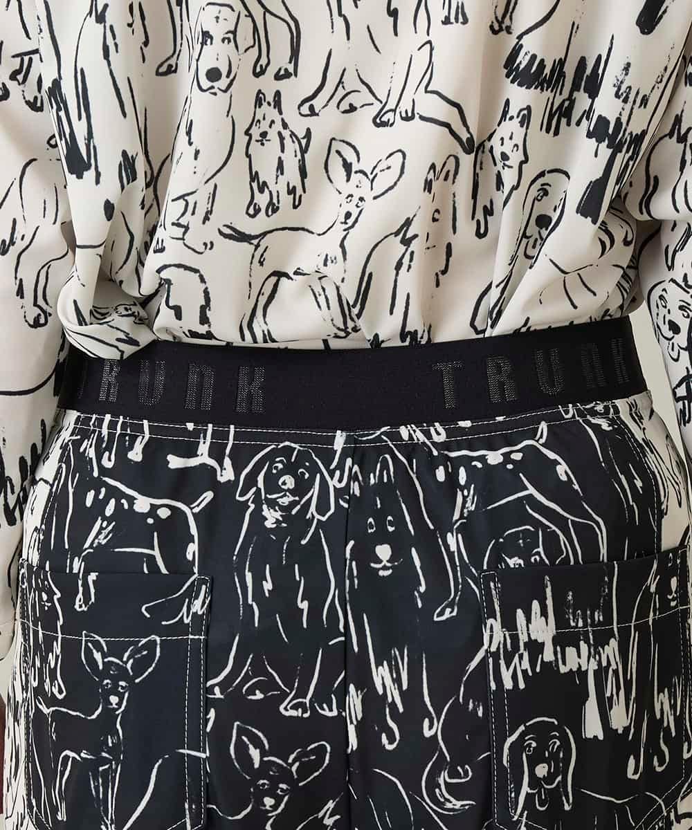 RSQFD16430 TRUNK HIROKO KOSHINO(ヒロココシノ) ドッグモチーフイージーパンツ/日本製/洗える ブラック