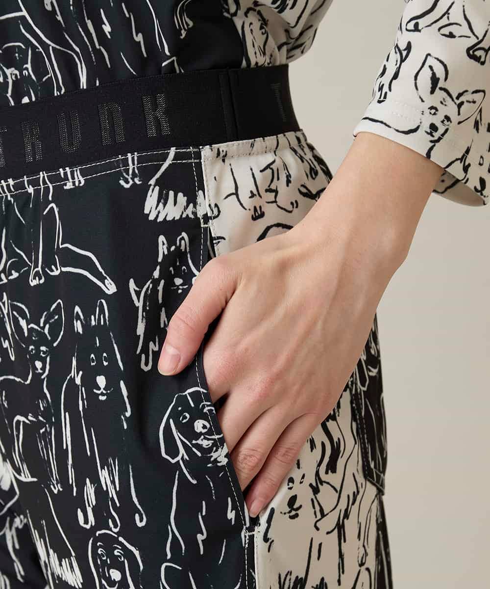 RSQFD16430 TRUNK HIROKO KOSHINO(ヒロココシノ) ドッグモチーフイージーパンツ/日本製/洗える ブラック