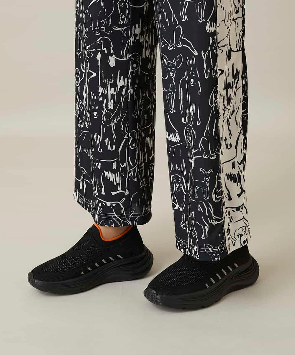 RSQFD16430 TRUNK HIROKO KOSHINO(ヒロココシノ) ドッグモチーフイージーパンツ/日本製/洗える ブラック