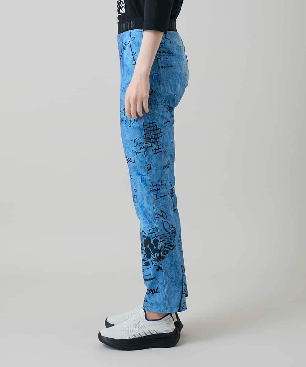 RSQGD06360 TRUNK HIROKO KOSHINO(ヒロココシノ) デニム風アートプリントレギンスパンツ/日本製/洗える ライトブルー