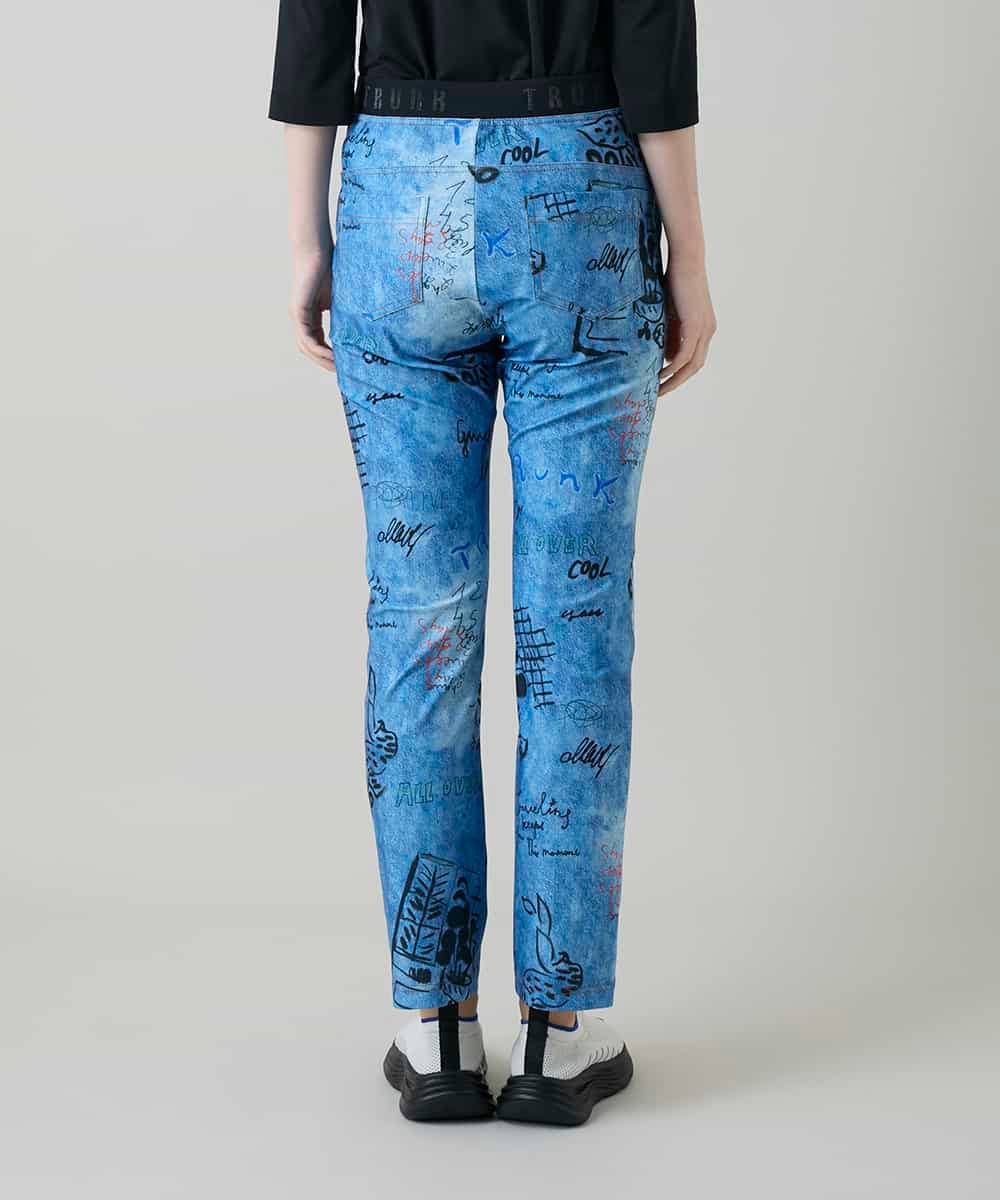 RSQGD06360 TRUNK HIROKO KOSHINO(ヒロココシノ) デニム風アートプリントレギンスパンツ/日本製/洗える ライトブルー