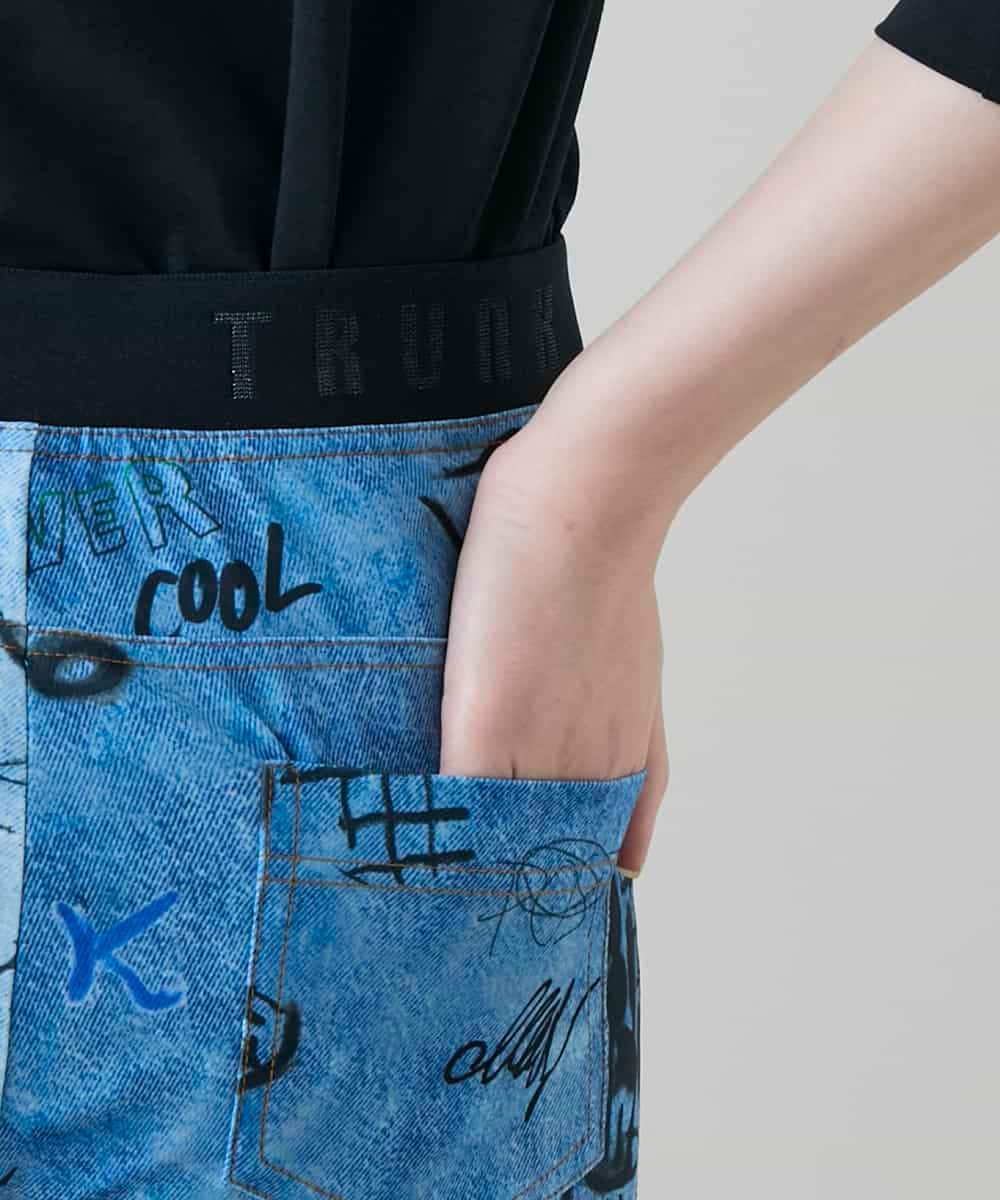 RSQGD06360 TRUNK HIROKO KOSHINO(ヒロココシノ) デニム風アートプリントレギンスパンツ/日本製/洗える ライトブルー