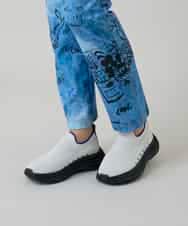 RSQGD06360 TRUNK HIROKO KOSHINO(ヒロココシノ) デニム風アートプリントレギンスパンツ/日本製/洗える ライトブルー