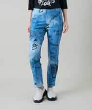 RSQGD06360 TRUNK HIROKO KOSHINO(ヒロココシノ) デニム風アートプリントレギンスパンツ/日本製/洗える ライトブルー