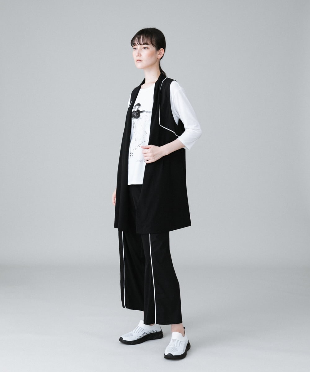 RSQGX33290 TRUNK HIROKO KOSHINO(ヒロココシノ) パイピングラインブロッキングパンツ /日本製/洗える ブラック