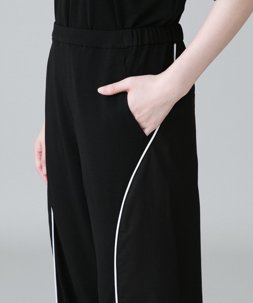 RSQGX33290 TRUNK HIROKO KOSHINO(ヒロココシノ) パイピングラインブロッキングパンツ /日本製/洗える ブラック