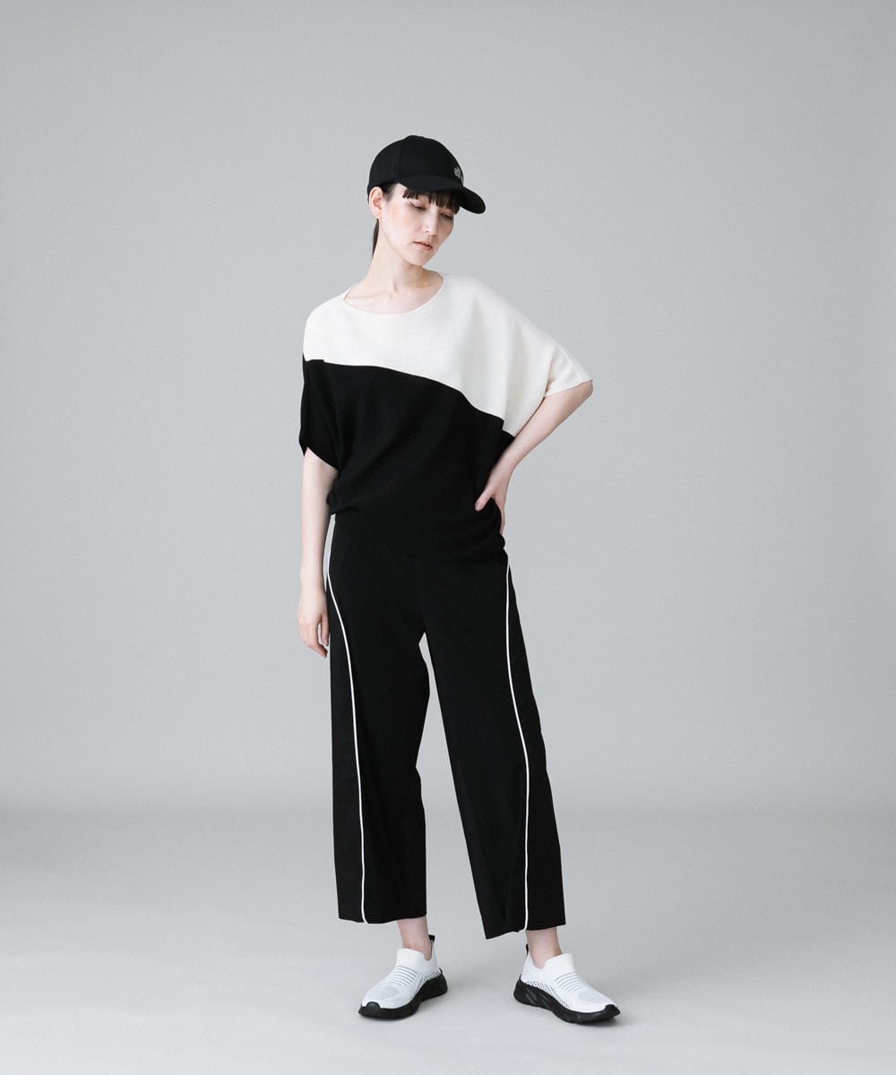 RSQGX33290 TRUNK HIROKO KOSHINO(ヒロココシノ) パイピングラインブロッキングパンツ /日本製/洗える ブラック