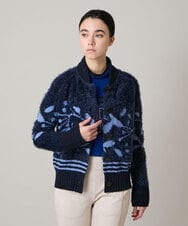 RSSAE15530 TRUNK HIROKO KOSHINO(ヒロココシノ) ジャガードニットカーディガン/日本製 ネイビー