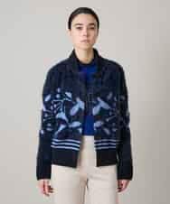 RSSAE15530 TRUNK HIROKO KOSHINO(ヒロココシノ) ジャガードニットカーディガン/日本製 ブルー