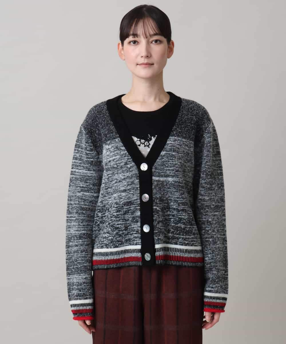 RSSAG10560 TRUNK HIROKO KOSHINO(ヒロココシノ) 杢調Vネックニットカーディガン ダークグレー