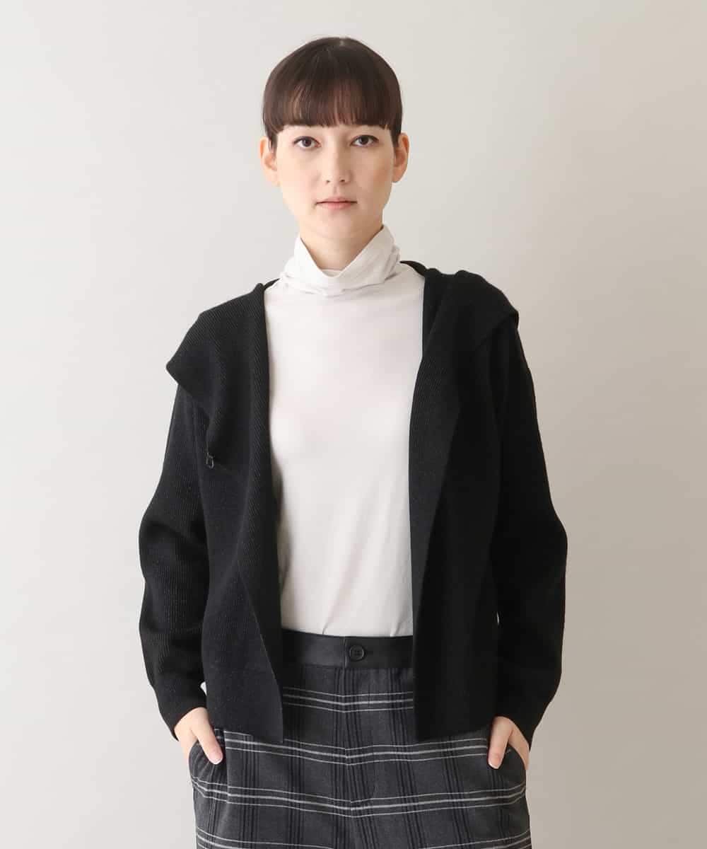 RSSAW55330 TRUNK HIROKO KOSHINO(ヒロココシノ) 両畦リブニットフードジャケット ブラック