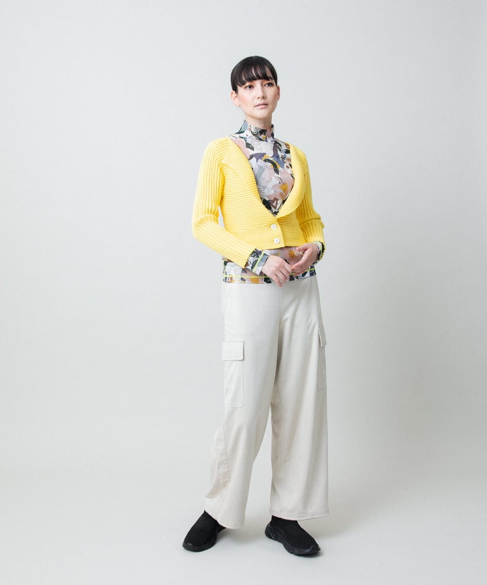 RSSEE26390 TRUNK HIROKO KOSHINO(ヒロココシノ) 【先行予約】リブニットコンパクトジャケット /洗える イエロー