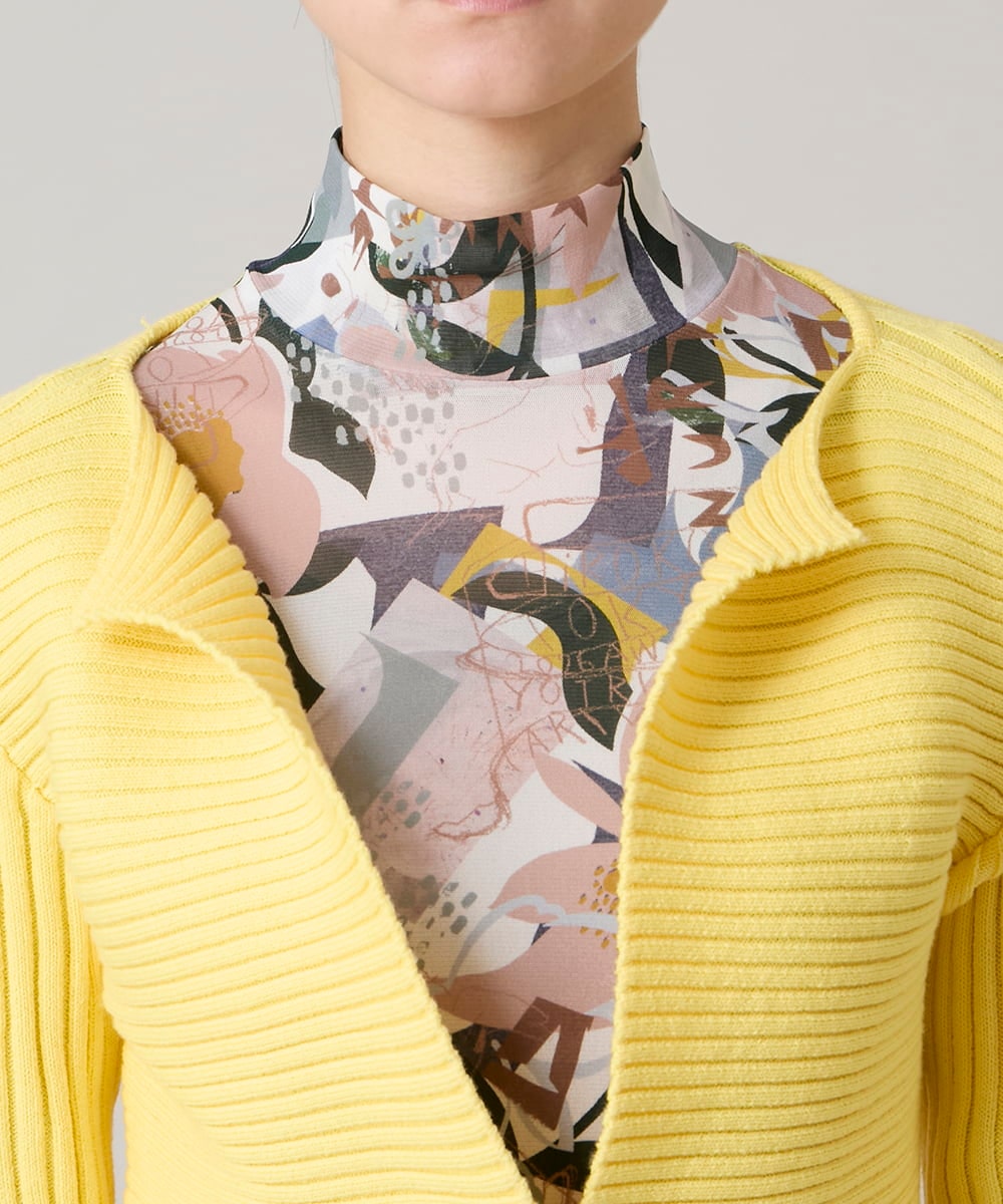 RSSEE26390 TRUNK HIROKO KOSHINO(ヒロココシノ) 【先行予約】リブニットコンパクトジャケット /洗える イエロー