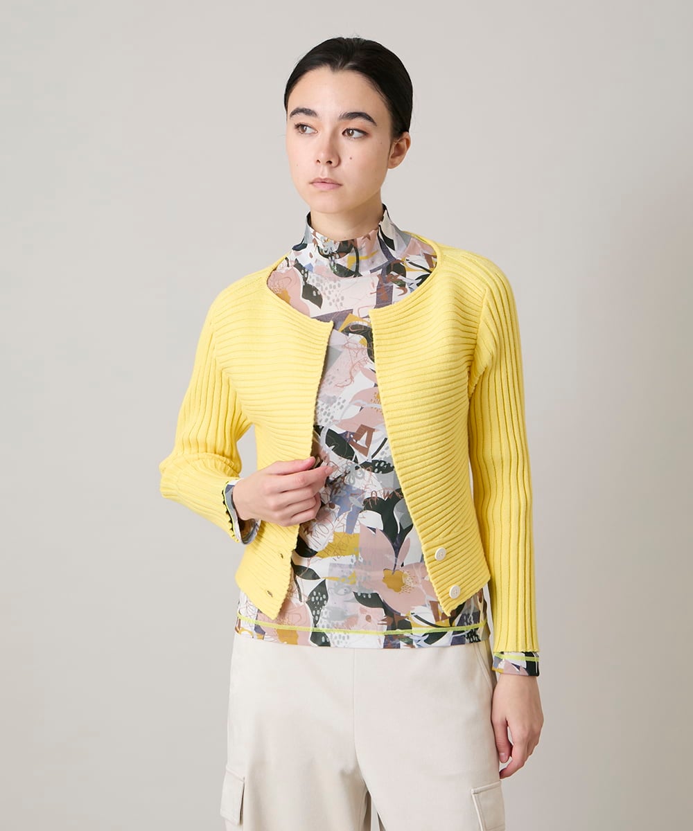RSSEE26390 TRUNK HIROKO KOSHINO(ヒロココシノ) 【先行予約】リブニットコンパクトジャケット /洗える イエロー