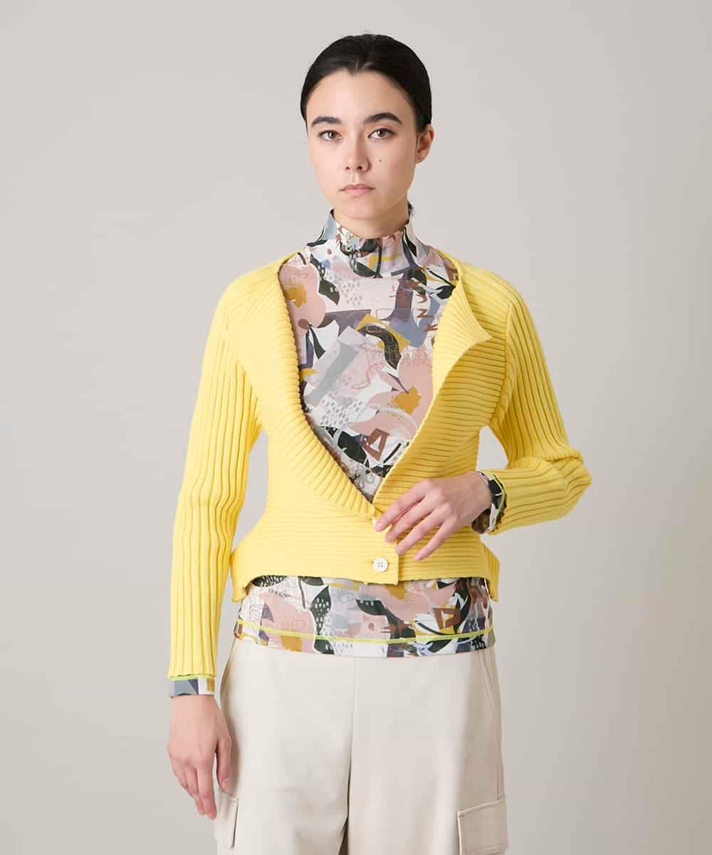 RSSEE26390 TRUNK HIROKO KOSHINO(ヒロココシノ) 【先行予約】リブニットコンパクトジャケット /洗える イエロー