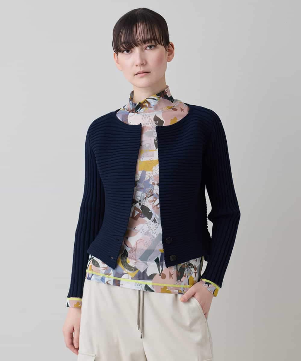RSSEE26390 TRUNK HIROKO KOSHINO(ヒロココシノ) リブニットコンパクトジャケット /洗える ネイビー