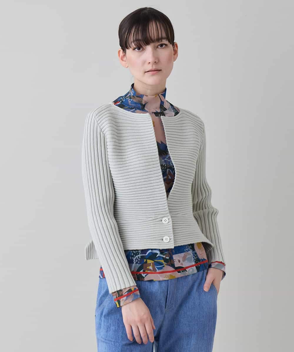RSSEE26390 TRUNK HIROKO KOSHINO(ヒロココシノ) リブニットコンパクトジャケット /洗える ライトグレー