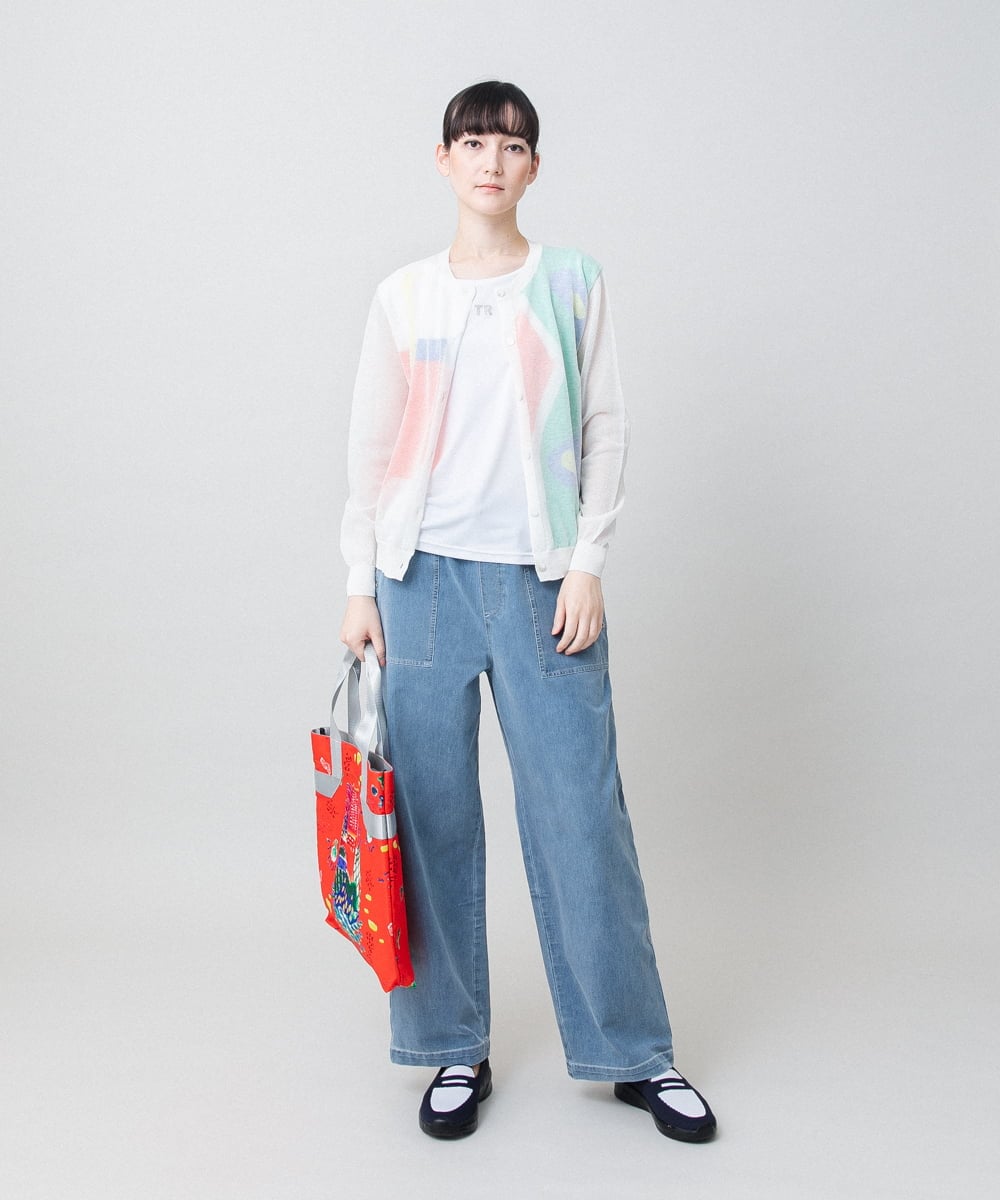 RSSGE08490 TRUNK HIROKO KOSHINO(ヒロココシノ) 幾何柄シアーカーディガン /洗える ホワイト
