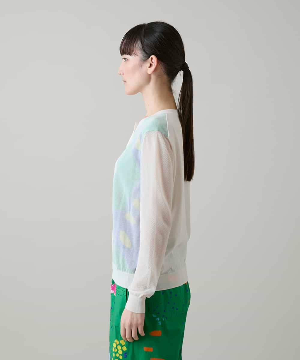 RSSGE08490 TRUNK HIROKO KOSHINO(ヒロココシノ) 幾何柄シアーカーディガン /洗える ホワイト