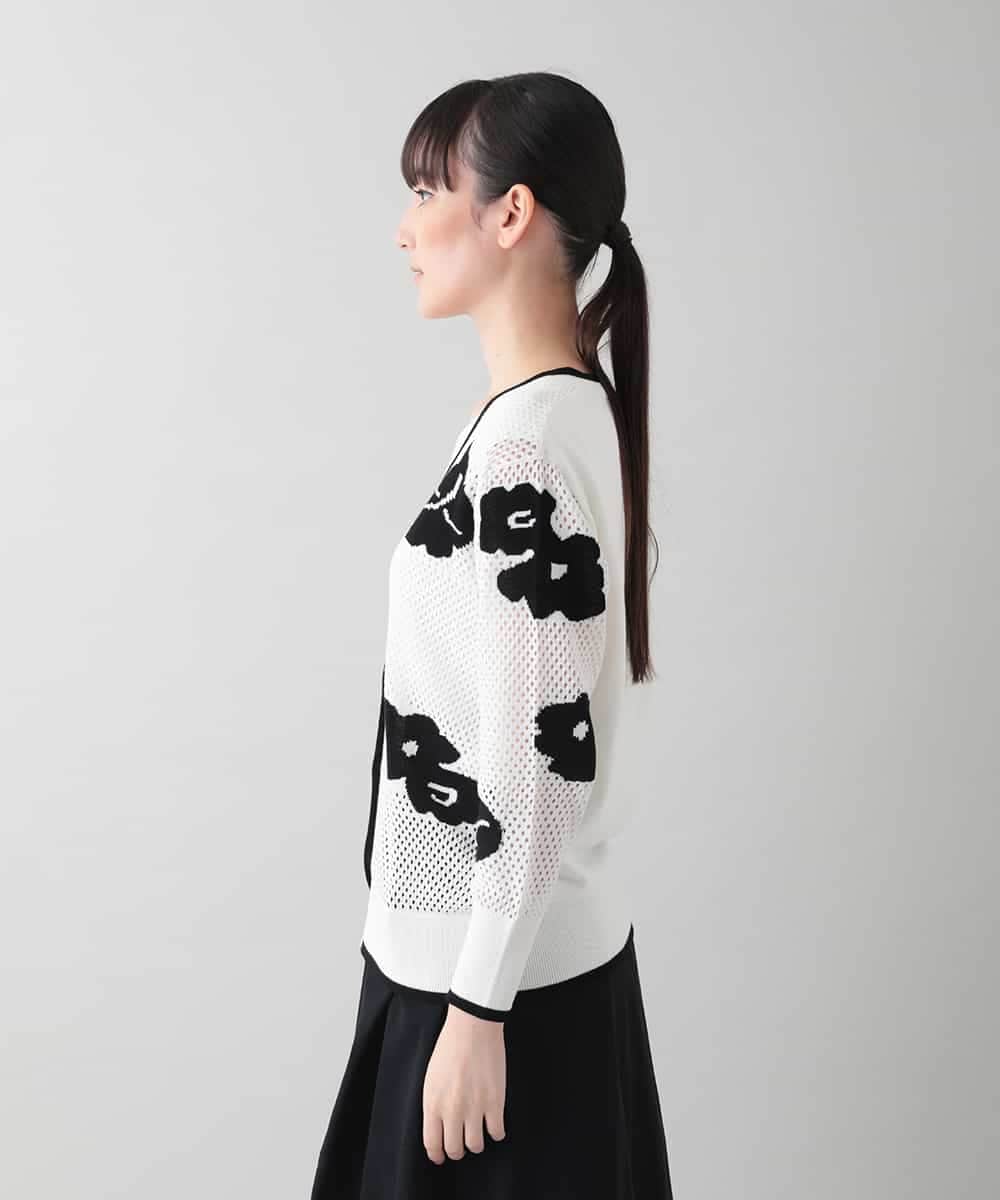 RSSIB15530 TRUNK HIROKO KOSHINO(ヒロココシノ) メッシュインターシャニットカーディガン/洗える ホワイト