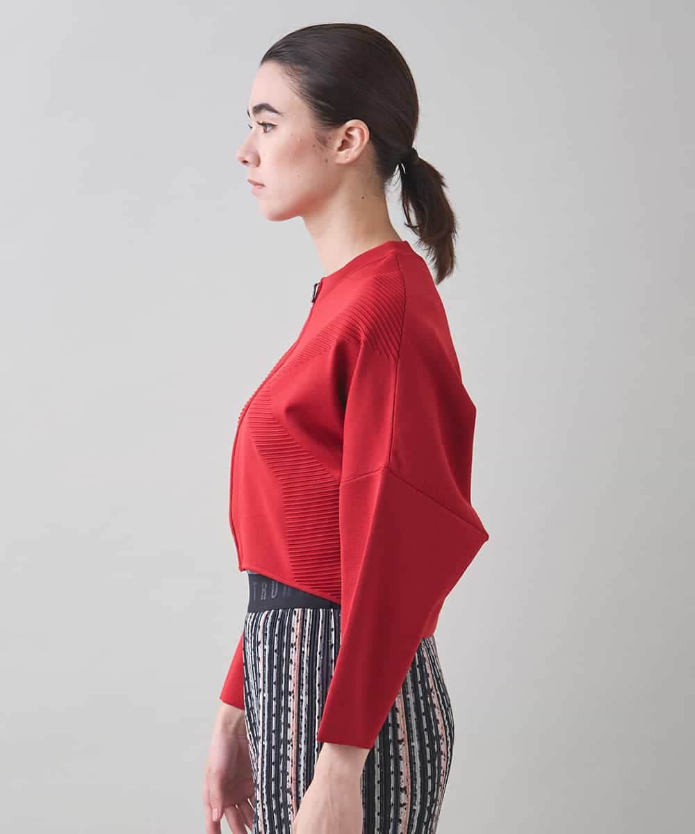 RSSJB05490 TRUNK HIROKO KOSHINO(ヒロココシノ) タックデザインボレロジャケット /洗える レッド