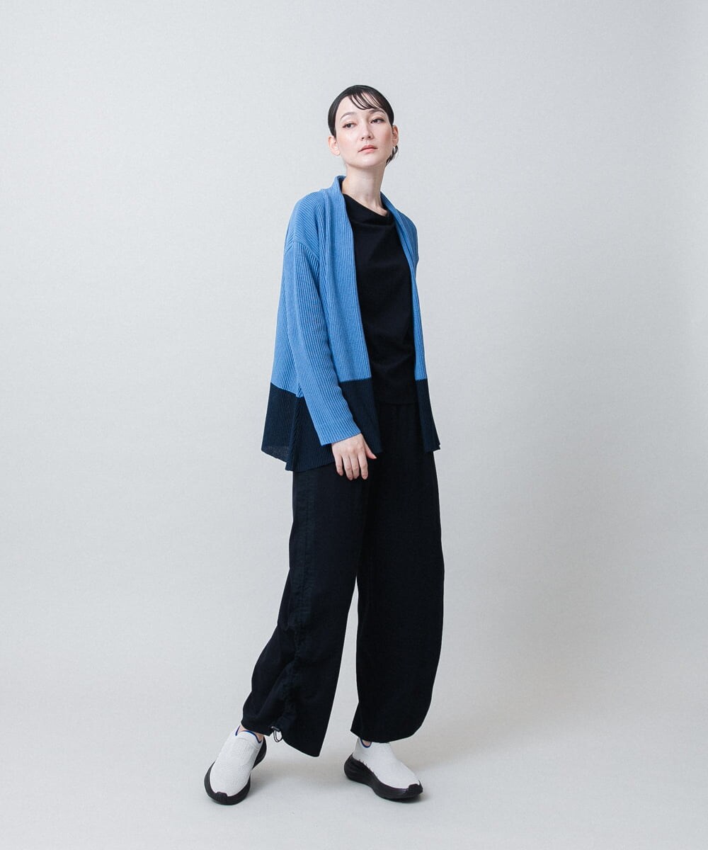 RSSJE10390 TRUNK HIROKO KOSHINO(ヒロココシノ) バイカラー和紙ニットカーディガン/日本製 ブルー