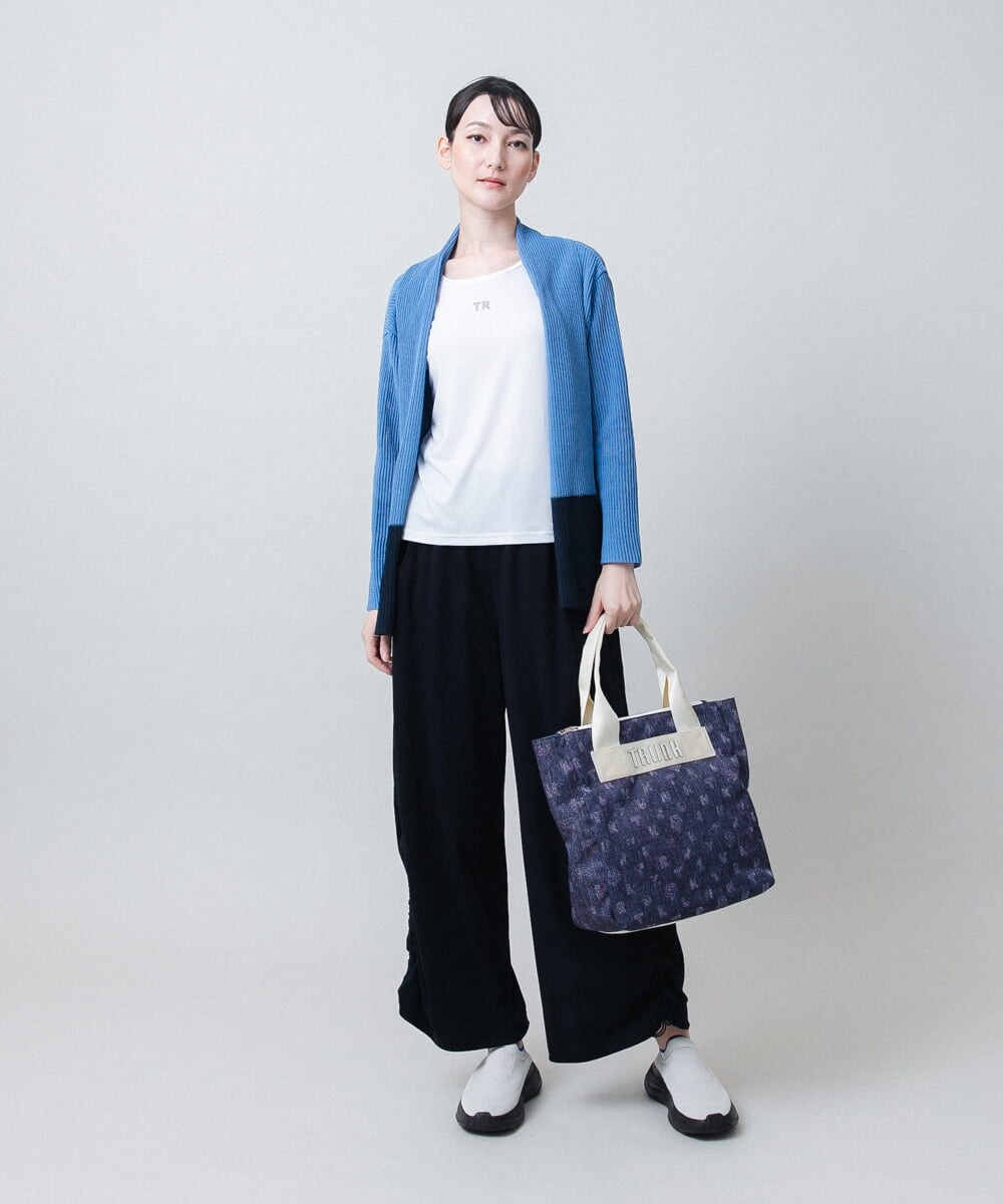 RSSJE10390 TRUNK HIROKO KOSHINO(ヒロココシノ) バイカラー和紙ニットカーディガン/日本製 ブルー