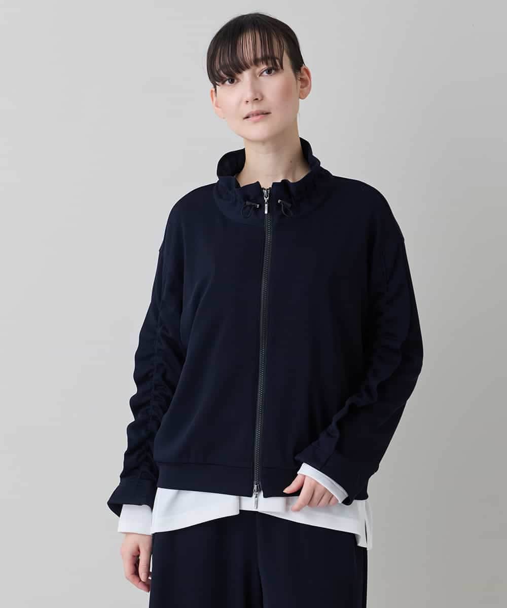RSTEE32560 TRUNK HIROKO KOSHINO(ヒロココシノ) ドロストギャザーリブニットブルゾン /日本製/洗える ネイビー