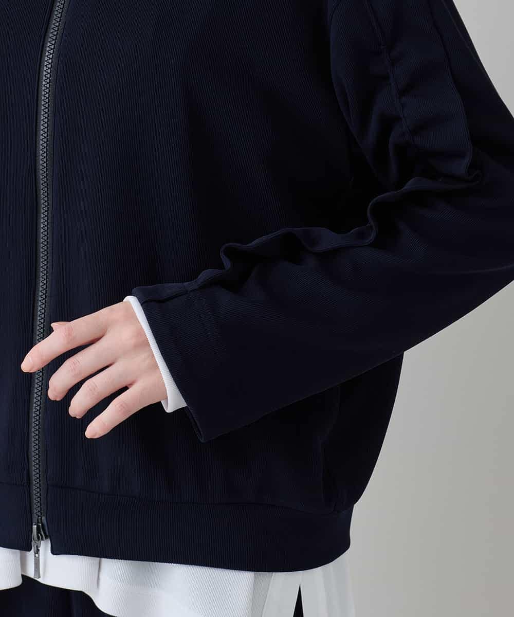 RSTEE32560 TRUNK HIROKO KOSHINO(ヒロココシノ) ドロストギャザーリブニットブルゾン /日本製/洗える ネイビー