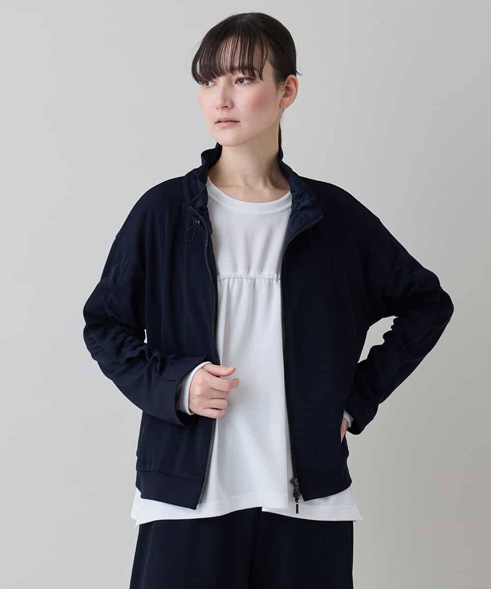 RSTEE32560 TRUNK HIROKO KOSHINO(ヒロココシノ) ドロストギャザーリブニットブルゾン /日本製/洗える ネイビー