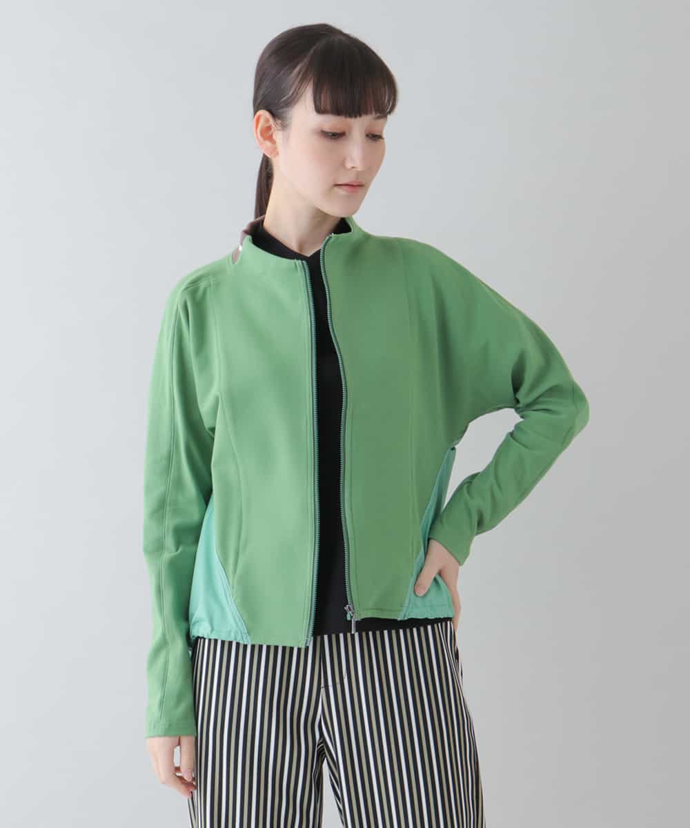 RSTEU41400 TRUNK HIROKO KOSHINO(ヒロココシノ) 【洗濯機で洗える】異素材ドッキングジップアップブルゾン グリーン