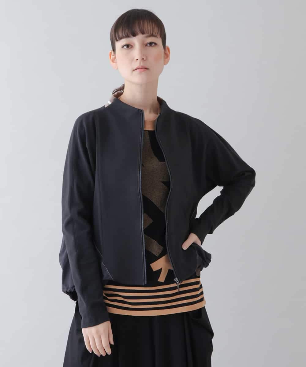 RSTEU41400 TRUNK HIROKO KOSHINO(ヒロココシノ) 【洗濯機で洗える】異素材ドッキングジップアップブルゾン ブラック